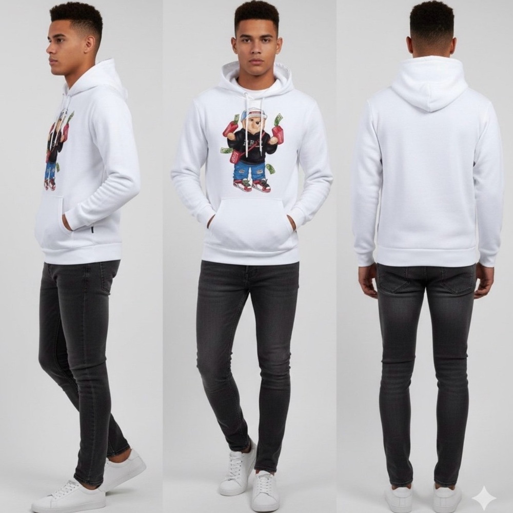 Hypebeast "Drip" Streetwear Bear Graphic Hoodie – White